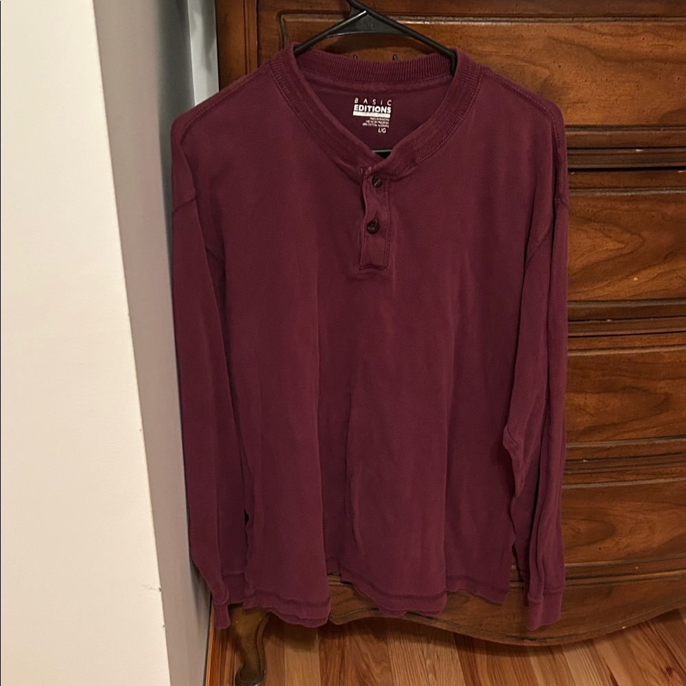 Basic Editions Men's Burgundy Long Sleeve Shirt
